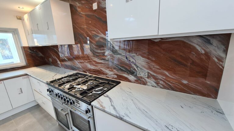An example of an epoxy resin splashback in a kitchen, by home statements
