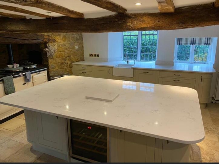 An example of a Quartz worktop installation, by Home Statements & LSO Stone