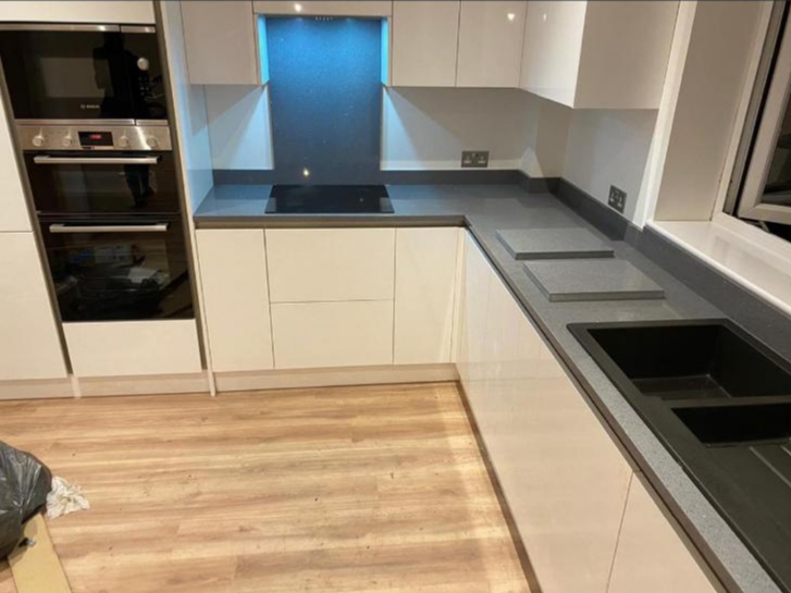 An example of a Quartz worktop installation, by Home Statements & LSO Stone