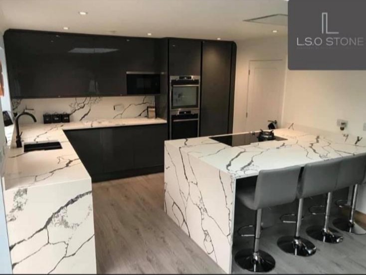 An example of a stone worktop installation, by Home Statements & LSO Stone