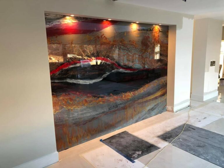 An example of an epoxy resin wall art installation in a showroom, by Home Statements