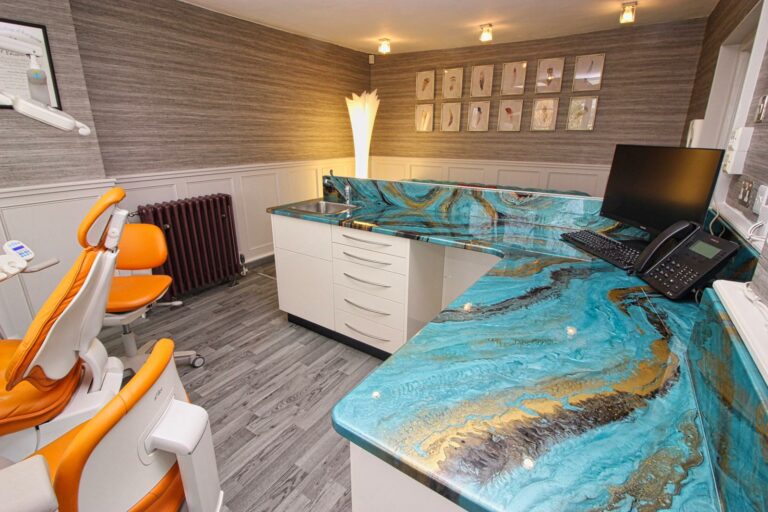 An example of an epoxy resin worktop in a dental surgery, by Home Statements