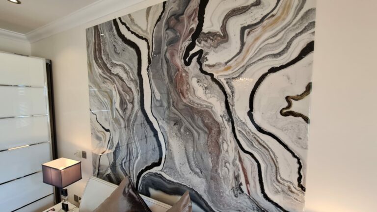 An example of an epoxy resin wall art panel finished in super gloss, created and installed by Home Statements