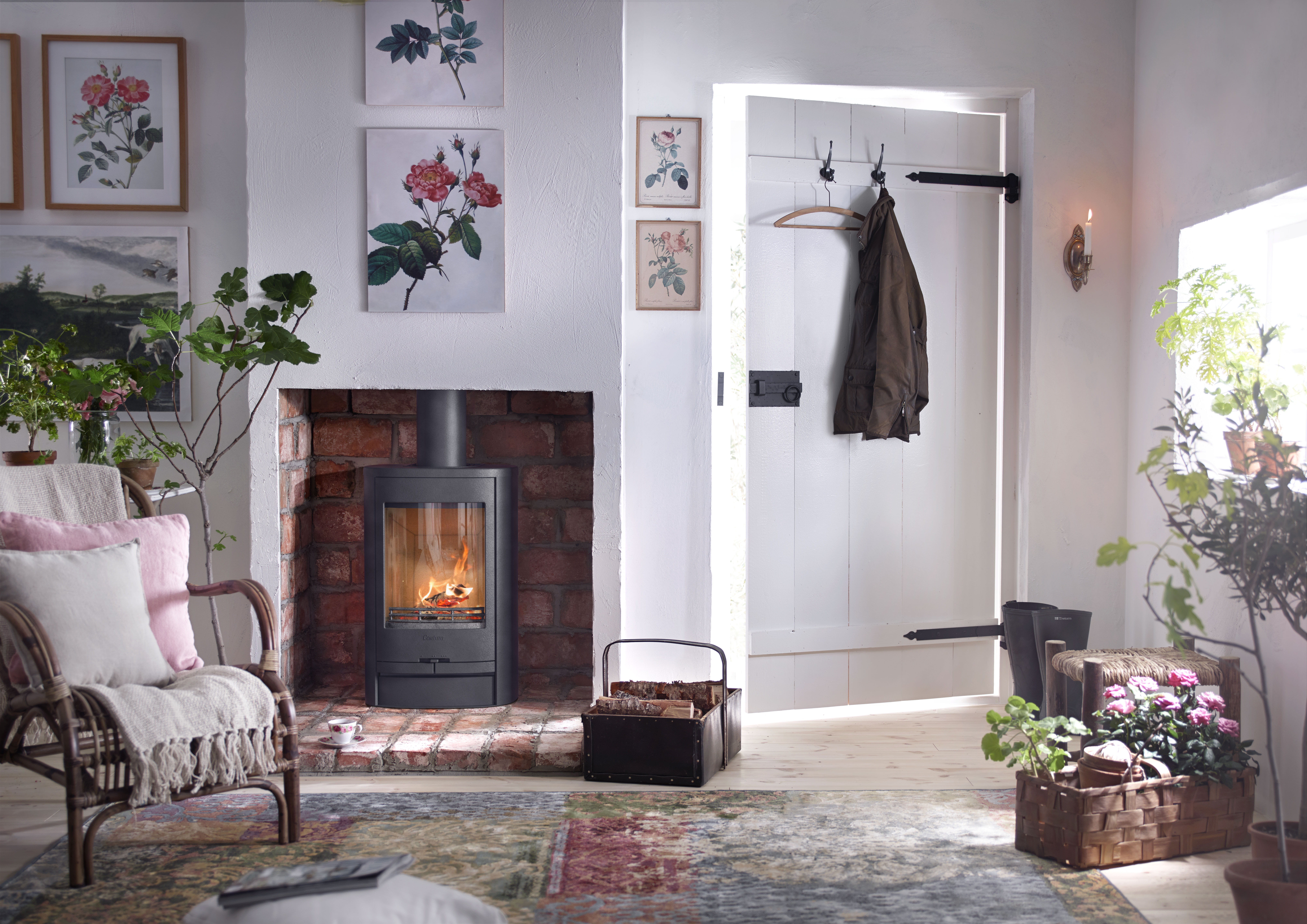 An example of a wood burning stove in a fireplace. Home Statements