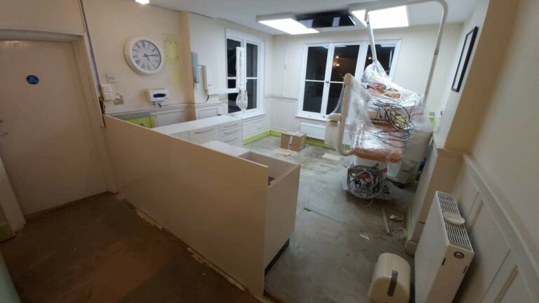 An example of a dental surgery prior to a makeover by Home Statements, including epoxy resin worktops