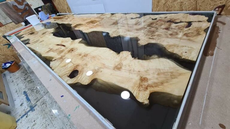 An example of an epoxy resin river table in progress by Home Statements