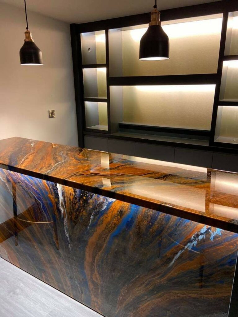 An example of an epoxy resin home bar, by Home Statements