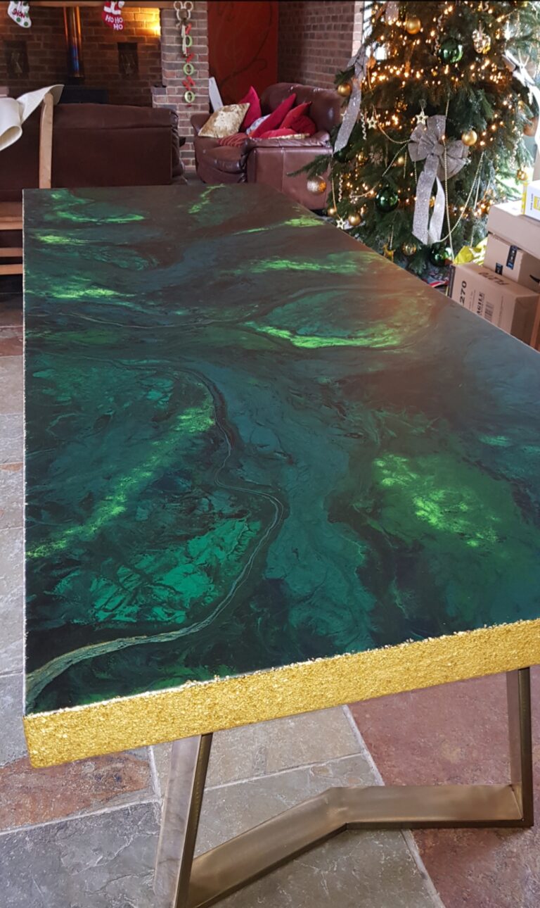 An example of an epoxy resin table in a dining room, by Home Statements