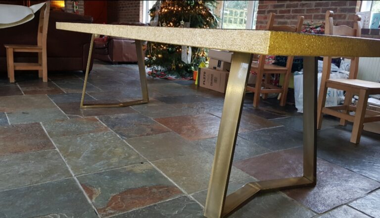 An example of an epoxy resin table in a dining room, by home statements