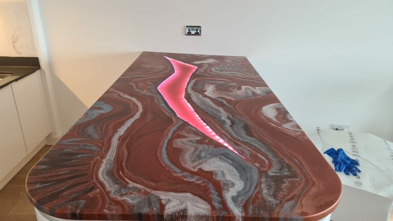 An example of epoxy resin worktops in a kitchen, by home statements