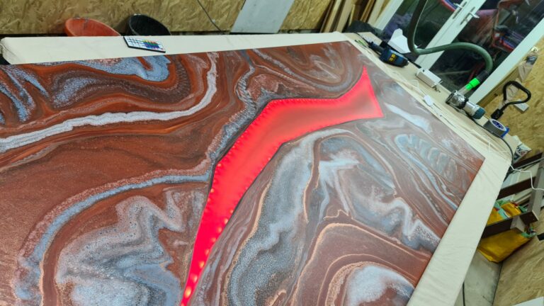 An example of an epoxy resin island worktop in London, by Home Statements