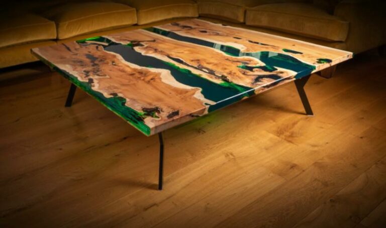 An example of epoxy resin river tables in progress in Kent, Home Statements