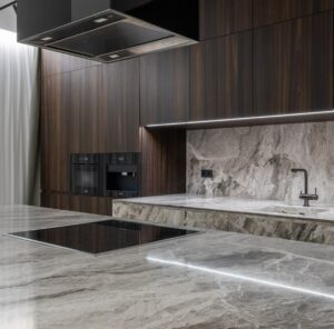 An example of a granite splashback in a kitchen