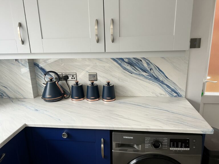 an example of hand crafted unique design blue kitchen splashbacks by Home Statements