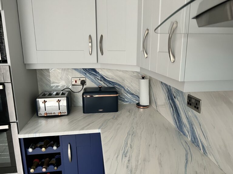 an example of hand crafted unique design blue kitchen splashbacks by Home Statements