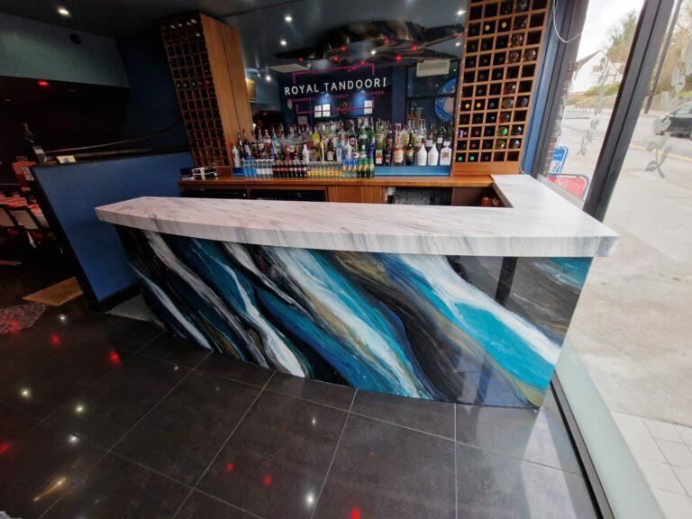 an example of a commercial epoxy resin bar top and front panel in Croydon by Home Statements Ltd